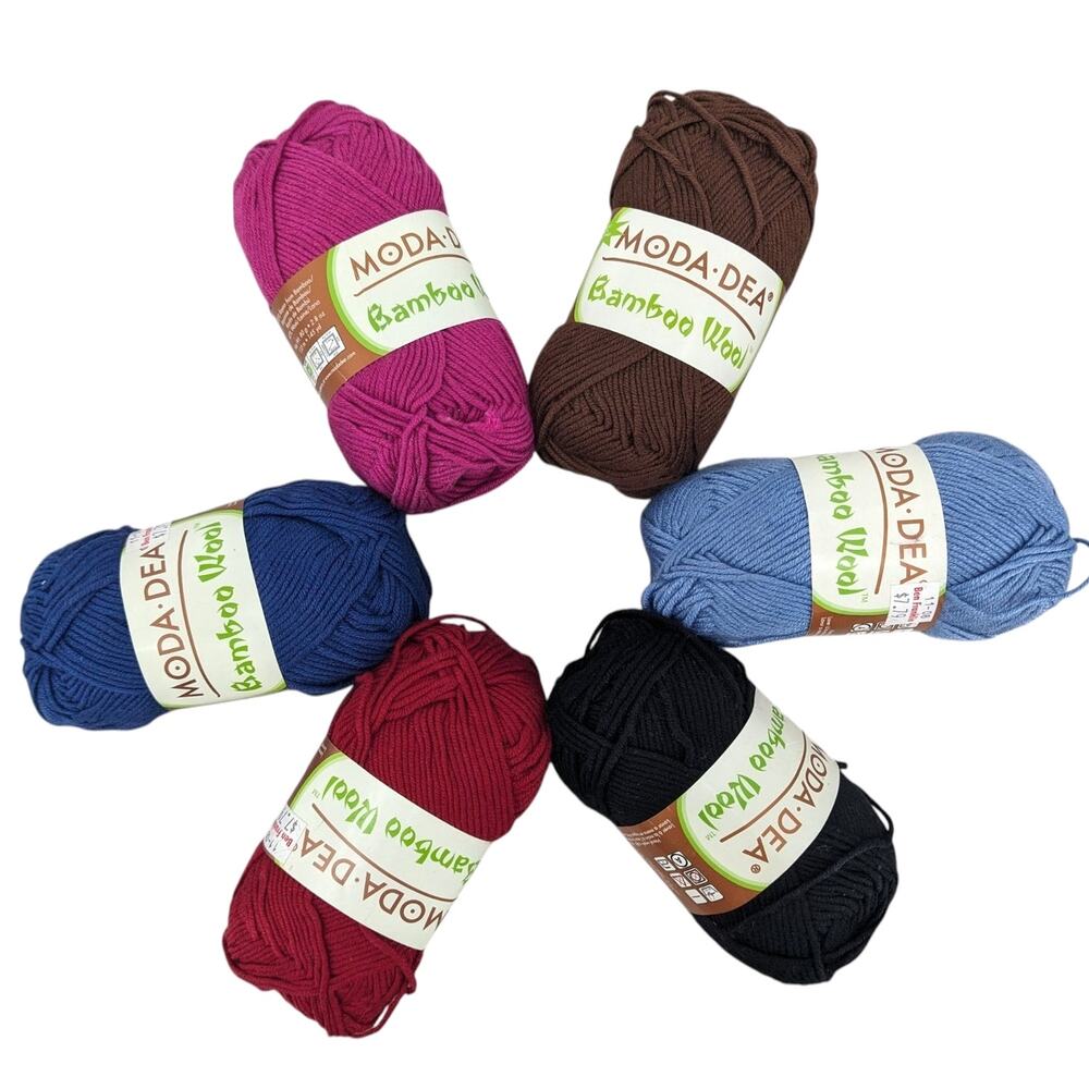SALE! Vintage 2008 Lot 6 Skeins Heavy BAMBOO WOOL YARN by MODA-DEA Jewel Colors
